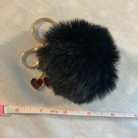 NEW black Pom with Rhinestone cherry heart charm luxury style keychain - Picture 6 of 6